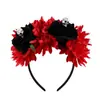 Diadema para Fiesta de Disfraces de Halloween Diadema de Flores Retro Falsas Negra Roja Naranja Rosa Accesorio para el Cabello Festivo para Mujeres