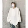 Camiseta Lisa de Manga Longa com Decote V Pequeno Dso para Homem, Novo Estilo Outono 2025, Marca Trendy Casual Soltinho, Branco