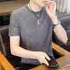Verano 2025 Nuevo Estilo Delgado Seda de Hielo Manga Corta para Hombre Holgada Cuello Redondo Camiseta Base Sensación de Alta Calidad Duffian Guapo Moderna Camiseta