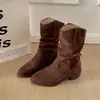 Botas de Cano Curto Marrons Bico Fino com Salto Grosso para Mulheres, Novo Estilo Outono 2026, Emagrecedoras, Retrô, Estilo Coreano, Botas Mallard
