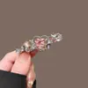 Grampo de Cabelo Elegante com Pérolas para Mulheres, Presilha de Metal com Laço Preto, Presilha Lateral de Alto Padrão, Presilha para Franja, Simples Presilha Bico de Pato