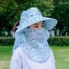 Nuevo Sombrero de Pescador de Ala Ancha Anti-UV de Verano para Mujer con Chal, Lujo Ligero, Versátil, Hace que la Cara Parezca Más Pequeña, Se Puede Atar en una Cola de Caballo