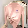 Y2329# camiseta interior de terciopelo para niña con nuevo diseño versátil de otoño e invierno, top de manga larga de cuello medio-alto, ropa para niños