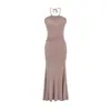 Vestido Longo Plissado de Alça Pura Elegância, Novo Modelo de Verão, Cintura Marcada, Costas Nuas, Slim Fit, Cor Sólida, Bodycon para Mulheres