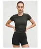Nuevo Estilo de Verano con Hilo, Cuello Redondo, Amigable con la Piel, Manga Corta, Ropa de Yoga, Camiseta de Fitness para Mujer, Top Deportivo Simple para Mujer