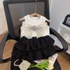 Conjunto de Verão para Meninas Novo Estilo Coreano Colete Infantil com Laço Bolo de Princesa Saia Curta Conjunto de Duas Peças Frete Internacional