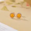 Yilu Plata de Ley S925 Chapado en Oro Jade Hetian Jaspe Cera de Abeja Perla de Agua Dulce Pendientes Redondos Geométricos Simples Pendientes