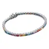 Popular en Europa y América, pulsera de tenis de moissanita de colores arcoíris a la moda hip-hop, plata de ley s925, pulsera de tenis colorida de lujo ligero