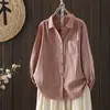Toma Real de Camisa Rayada de Hilo de Algodón de Doble Capa Lista para Usar para Mujer, Top Artístico de Manga Larga para Primavera y Otoño, Holgado, Casual, que Cubre la Piel
