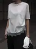 Camiseta de Manga Corta con Cuello Redondo, Patchwork de Encaje Estilo Japonés Kaneko para Mujer, Verano, Corte Holgado, Top Adelgazante