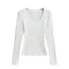 543-25 Otoño e Invierno Cuello en U Cara Limpia Básico Ceñido a la Cintura Manga Larga Camiseta Interior Pulóver Camiseta Estilo Blogger de Instagram