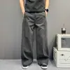 Calças casuais folgadas de perna larga relaxadas à moda antiga para mulheres, calças de trabalho com tachas desgastadas lavadas, calças jeans de perna reta para homens