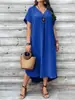 Vestido Casual Feminino de Cor Pura com Decote V, Manga Curta Solta Simples, Tamanho Grande, Comércio Exterior Amazon Transfronteiriço Europeu e Americano 2026