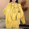 Conjunto Infantil 2025 Primavera e Outono Nova Moda Meninos e Meninas Esportivo Casual Estilo Coreano Menina Tendência Conjunto de Duas Peças com Capuz