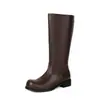 Botas de cuero de caña alta para mujer de 35-50, puntera redonda, suela gruesa, antideslizantes, tacón cuadrado, otoño e invierno, estilo europeo y americano, cremallera trasera, botas de montar para mujer