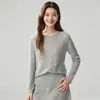 Suéter de cachemira con cuello redondo, encaje de lentejuelas calado para mujer, suéter de punto de ganchillo holgado, capa base de estilo suave