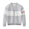 Cardigan Tricot Listrado Outono/Inverno 2024 para Meninos e Meninas Jaqueta Suéter para Crianças Maiores Estilo Coreano Atacado