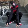 Nuevo Estilo Americano Araña Personalidad Tendencia Callejera Doble Capa Mascarilla Cárdigan Malla Hueco Sudadera con Capucha Cremallera