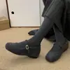 Zapatos Mary Jane de piel que aumentan la altura para mujer, invierno, nuevo estilo, versión coreana, zapatos de lana grises simples para mujer, suela gruesa, zapatos de algodón con felpa