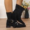 2025 Versão Coreana Novo Design de Nicho Fivela de Cinto Retrô Botas Curtas para Mulheres, Botas Western Pequenas de Bico Redondo, Botas Curtas de Calçar para Mulheres