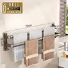 Barra de Toalla Gris Pistola, Sin Taladro, Secador de Toallas para Baño, Estante de Almacenamiento para Baño, Barra de Ganchos Múltiples de Doble Capa