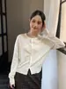 Camisa Yier Alta Frequência Desgaste Cor Pura Simples Lã Tricotada Cardigã Feminino Outono Casual Solto Diário 0560