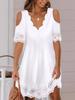 Vestido Hueco de Encaje con Cuello en V y Manga Corta para Mujer Europeo y Americano 2024 Amazon AliExpress