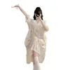 Camisón de Gasa para Mujer, Estilo Verano con Copas, Encaje Dulce Estilo Princesa de Manga Corta, Talla Grande Holgado Ropa de Casa