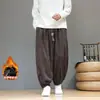 Pantalones de pana de pierna ancha con puños elásticos, adecuados para primavera y otoño, con estampado de cuadros, diseño retro estilo chino y corte holgado, oversized para hombre