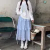 Falda de línea A con volantes dulces estilo francés para mujer, nueva falda de primavera y otoño de cintura alta, fluida, hasta el tobillo, para mujeres petite