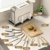 Suporte para facas e prateleira de armazenamento, porta-utensílios de cozinha multifuncional, tábua de corte integrada, suporte magnético para facas, suporte para tábua de corte de bancada para facas de cozinha