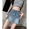 Shorts Falda de Mezclilla con Abertura Estilo Hot Girl para Mujer Verano Nuevo Talla Grande Diseño de Cintura Alta Anti-Exposición Corte A Silueta Adelgazante Pantalones de Cadera