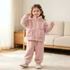 Conjunto de pijama de otoño e invierno para niños y niñas, ropa de estar con cremallera, forrado de felpa y engrosado para abrigar, conjunto de dos piezas, estilo moderno
