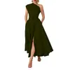 Moyashang Amazon Verano Más Vendido Moda Europea y Americana para Mujer Vestido sin Mangas Cuello Diagonal Color Sólido Cintura Ajustada con Falda Acampanada