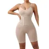 Body transfronterizo de talla grande con diseño en la espalda, control de abdomen, cierres de broche y efecto adelgazante; corsé de tirantes de pierna recta para mujer