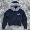 Otoño e Invierno 2026 Moda Y2K Estampada con Capucha Solapa Estampada Jeans Cardigan de Calle Sudadera Peluda con Cremallera