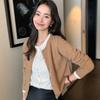Cárdigan de cachemira de principios de otoño para mujer, cuello redondo, otoño e invierno, color liso, suéter de manga larga, chaqueta interior corta, tejido de lana apilada