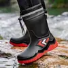 Botas de Lluvia Antideslizantes de Media Pantorrilla con Terciopelo para Hombre Botas de Goma para Exteriores Cubrezapatos de Pesca Botas de Lluvia de Altura Media Botas de Agua para Trabajo