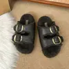 Zapatos Birkenstock de suela gruesa 2026 otoño e invierno nuevos pantuflas peludas estilo coreano para mujer, pantuflas de felpa Birkenstock de suela plana para uso en exteriores