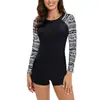 Trajes de Buceo Transfronterizos Europeos y Americanos, Trajes de Surf de Nuevo Estilo, Trajes de Baño de una Pieza con Bloques de Color, Cierre, Cuello Redondo, Manga Larga, Cintura Alta