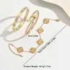 Pulseras transfronterizas de acero de titanio y acero inoxidable, conjuntos de pulseras de acero de titanio a la moda con incrustaciones de diamantes, joyería de trébol de cuatro hojas para mujer, venta al por mayor
