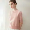 Suéter simple y versátil 100% cachemira para mujer, cuello redondo, manga corta, suave y amigable con la piel, tejido de estilo simple para el día a día