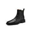 ~Encuentros de Lujo a Buen Precio~ Botines Cortos para Mujer con Punta Cuadrada, Hechos de Piel de Oveja de Primera Capa por Dentro y por Fuera, con un Tacón Grueso de 3.5cm y Cierre Lateral, Exudando Elegancia