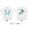 Nueva Camiseta Vlone Jerry Grande V Humo Reflectante Holgada de Manga Corta Flor de Cerezo Pareja Streetwear de Moda