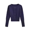 Diseño de Nicho Chica Caliente Americana Botón Oculto Cuello Redondo Chaqueta Cardigan Tejida Nuevo Estilo Otoño 2025 Aspecto Elegante que Estiliza la Cintura