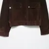 Atacado de Roupas Femininas Transfronteiriças Moda Outono 2025 Calça com Bolsos de Aba Jaqueta Bomber Decorada em Camurça