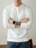 Camiseta de Manga Larga con Cuello Redondo de Algodón de Seda Hielo Modal para Hombre en Primavera y Otoño, Capa Base de Alta Gama, Color Sólido, Sencilla, Suave, Amigable con la Piel
