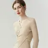 Suéter 100% cachemira pura para mujer, cuello en V, estilo jersey, con textura acanalada, diseño asimétrico, corte ajustado y mangas largas