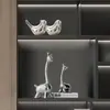 Adornos Creativos y Sencillos de Lujo Ligero Plateado Galvanizado Cerámica Familia de Cuatro Ciervos para Mueble de TV, Vinoteca y Decoraciones de Mesa