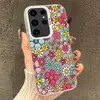 Para Samsung S24 Flor Pequeña de Colores S24Ultra Nuevo S23 Resistente a Caídas S22 Simple S21 Doble Capa IMD Color Plata Carcasa